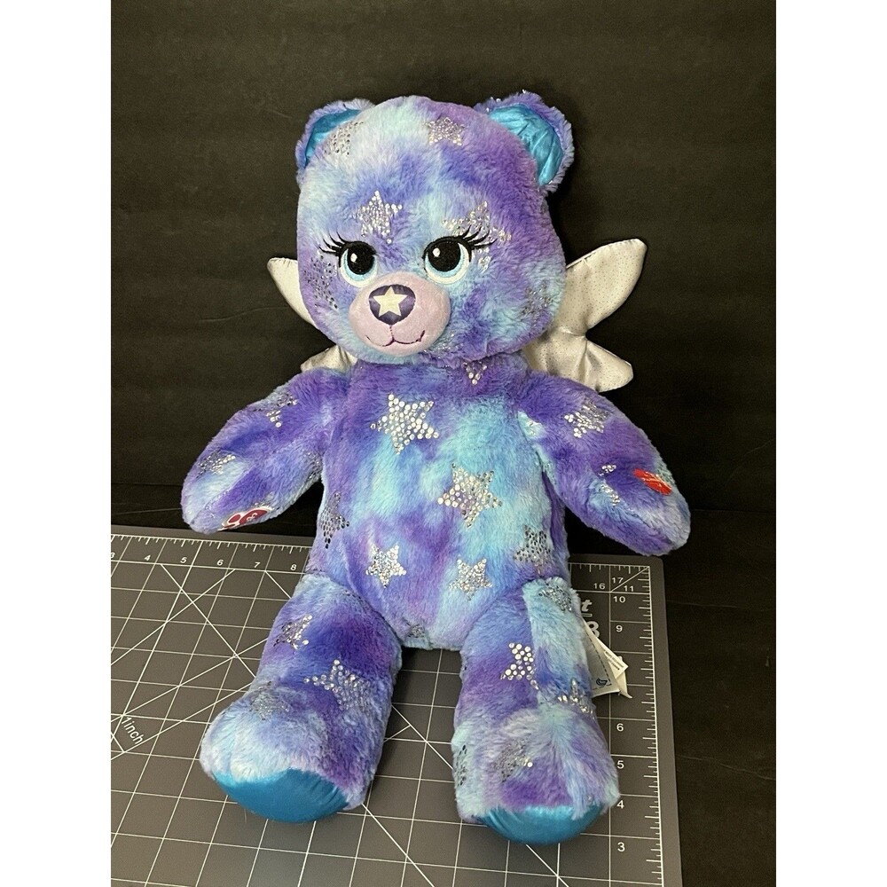 Build A Bear Starbright Blue Purple Bear Silver Stars Wings Plush 17" Lights Up